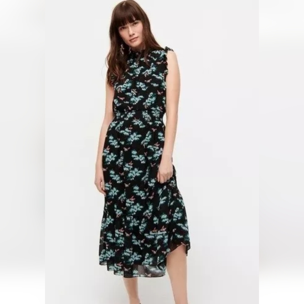 J Crew Smocked-waist midi dress in botanical bees print Size L